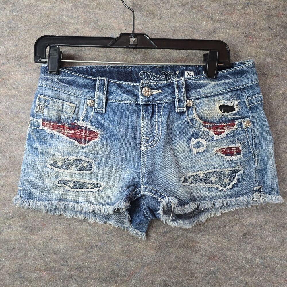 MISS ME Stars Stripes Cut-Off Shorts Sz 26 -Factory Distressed 31x2